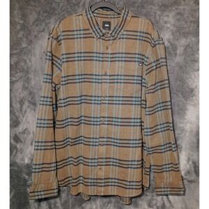 Vans Off The Wall Flannel Button Down Shirt Mens L‎ Blue With Grey Plaid